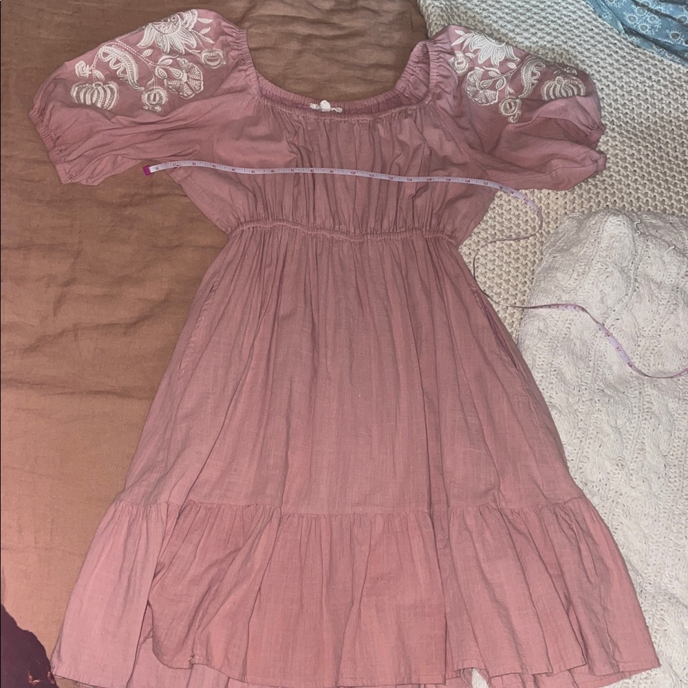 Easel Puffed Sleeves Cotton Peasant Dress